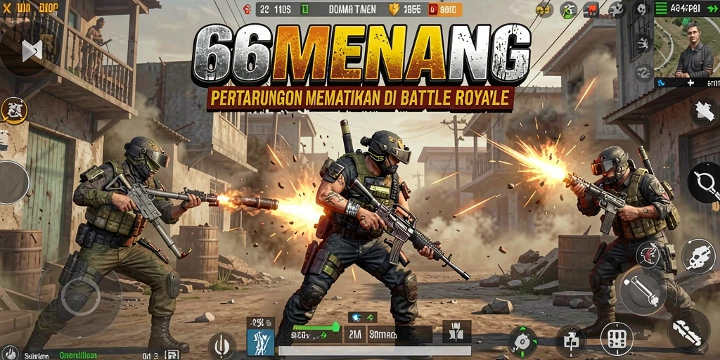 Screenshot permainan 66MENANG yang menunjukkan aksi pertarungan Battle Royale.