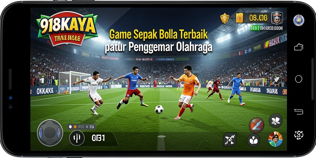 Tangkapan layar utama 918KAYA menampilkan aksi seru dalam permainan sepak bola.