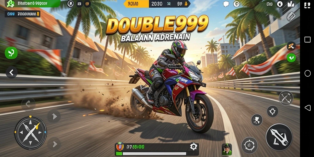 Tampilan gameplay balapan motor yang mendebarkan di DOUBLE999.