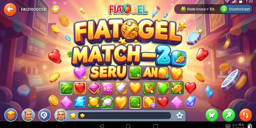 Tampilan gameplay FIATOGEL dengan elemen-elemen yang cocok dalam permainan Match-3.