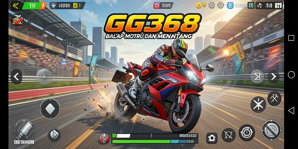 Screenshot gameplay GG368 menampilkan balapan motor yang mendebarkan.
