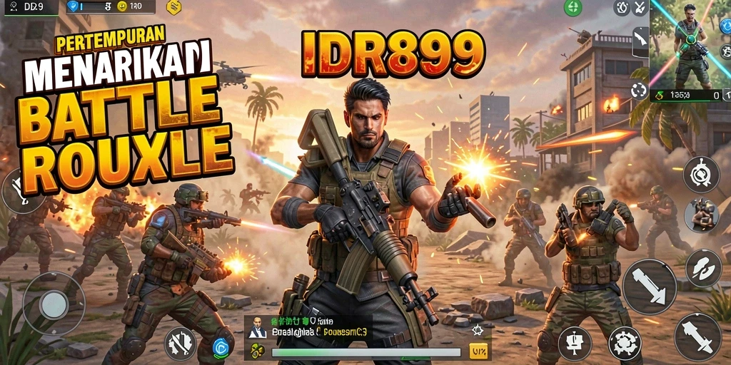Tangkapan layar IDR89 menampilkan aksi pertempuran yang intens dalam arena Battle Royale.