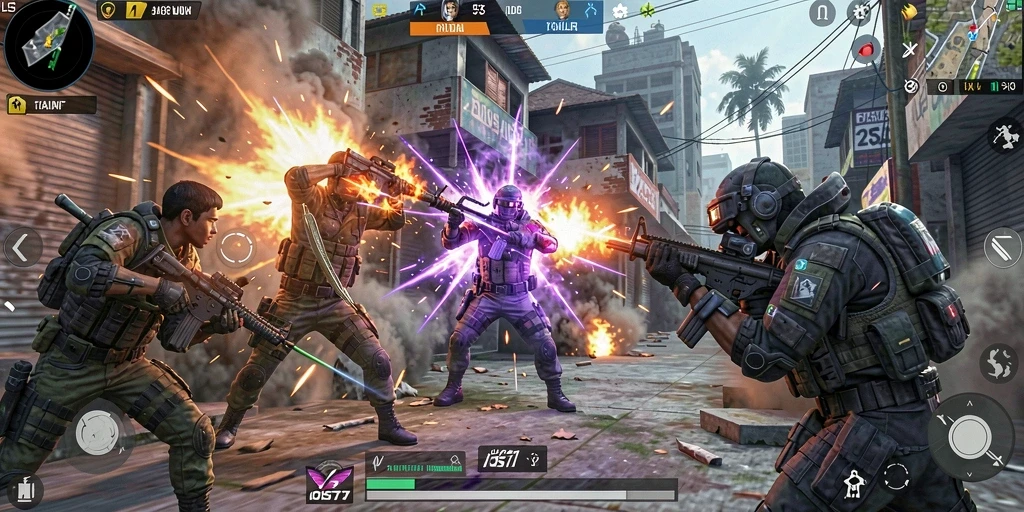 Tangkapan layar gameplay seru dalam JOS77 menampilkan aksi pertarungan FPS.