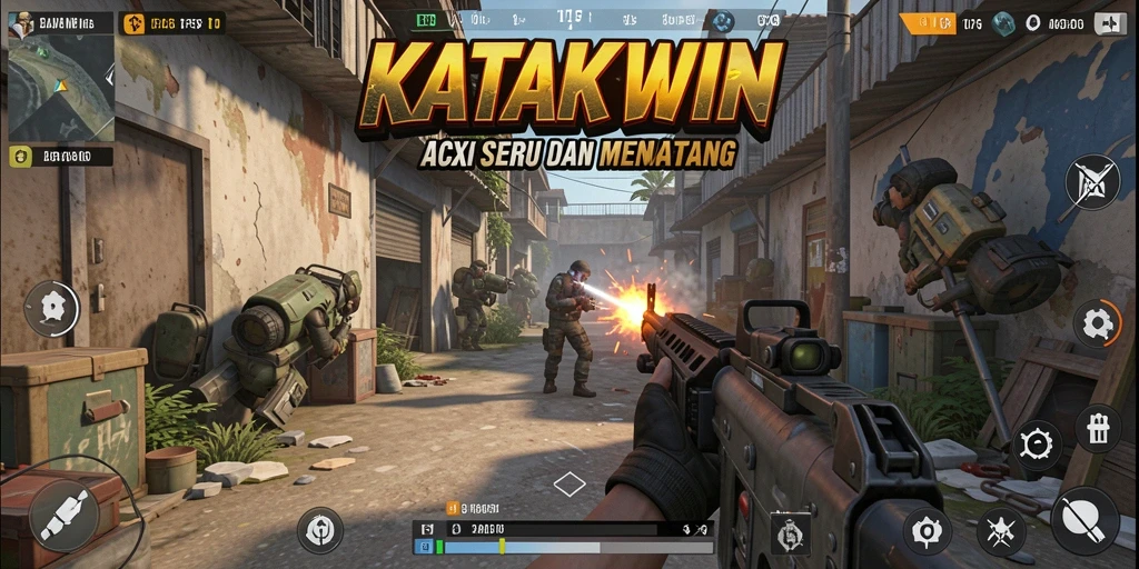 Tampilan aksi seru di KATAKWIN dengan gameplay FPS yang mendebarkan.