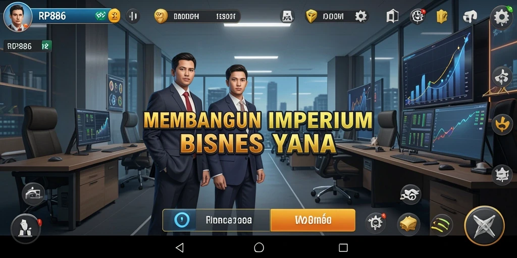 Tampilan gameplay menarik di RP886 dengan banyak opsi bisnis.