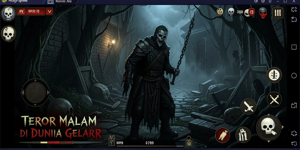 Screenshot gameplay RR89 dengan suasana menyeramkan dan karakter menakutkan.