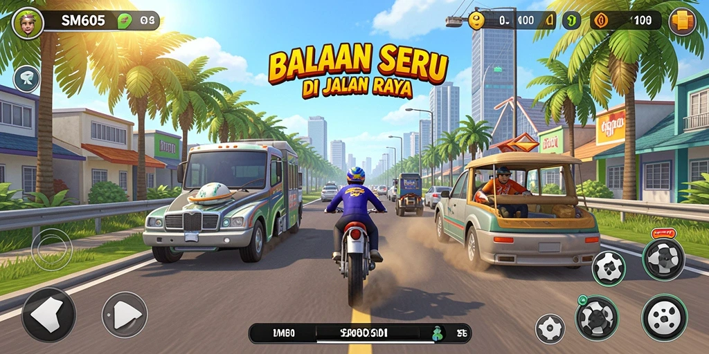 Gameplay balapan seru di SM605 dengan mobil kencang.