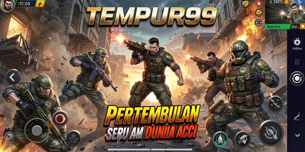Tangkapan layar gameplay TEMPUR99 dengan pertarungan seru dan karakter yang dinamis.