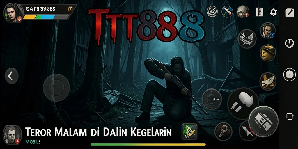 Screenshot menunjukkan momen menakutkan gameplay TTT888 dalam suasana gelap.